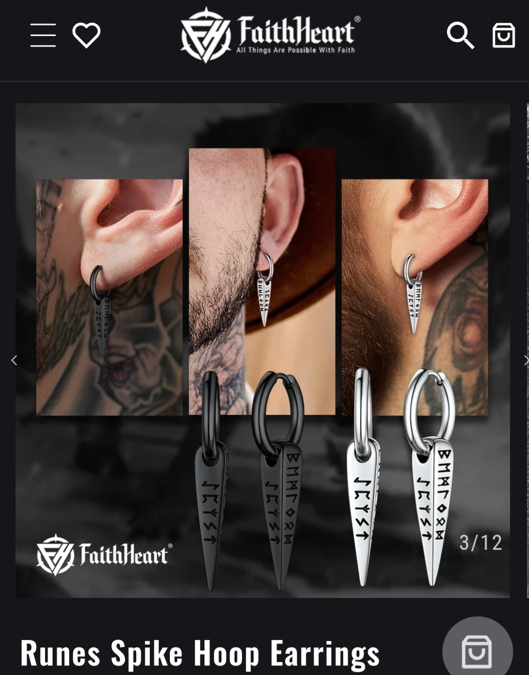 NEW FaithHeart Runes Spike Hoop Earrings