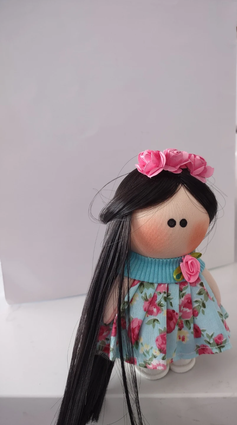 Handcrafted mini cloth doll with floral dress - photo 2