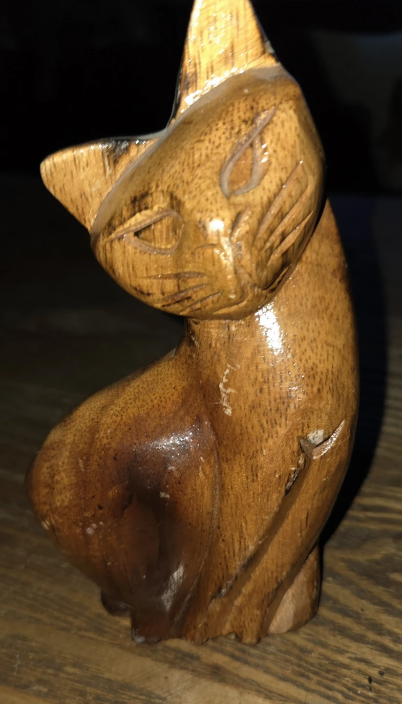 Vintage Hand-Carved Wooden Cat Figurine - photo 2