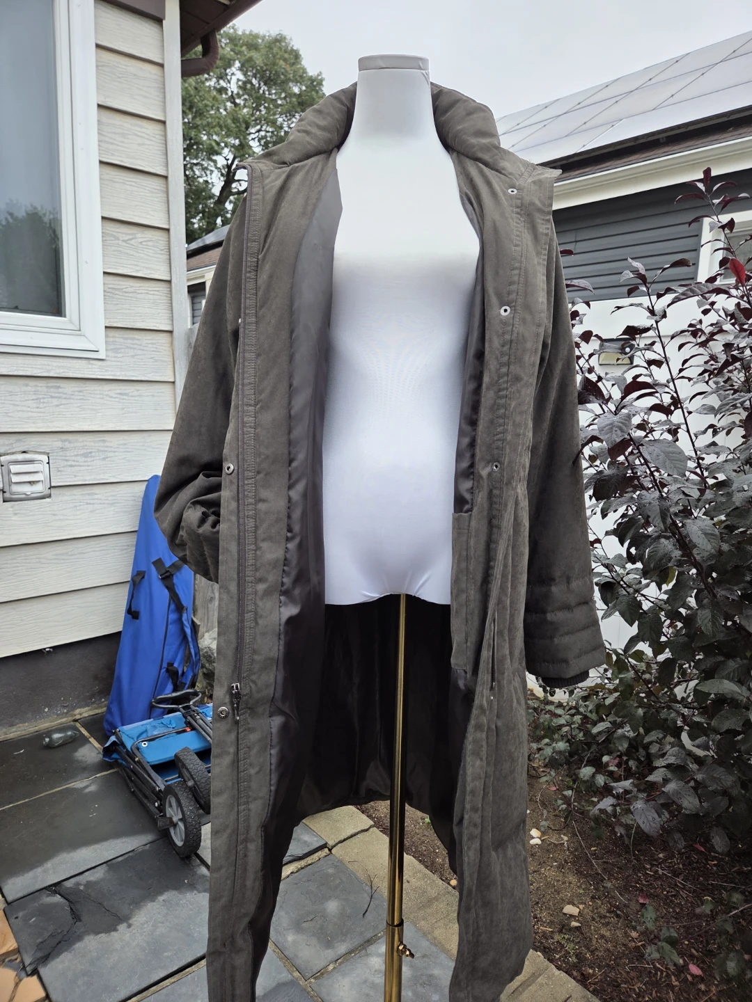 Long Olive Green Quilted Coat - photo 5