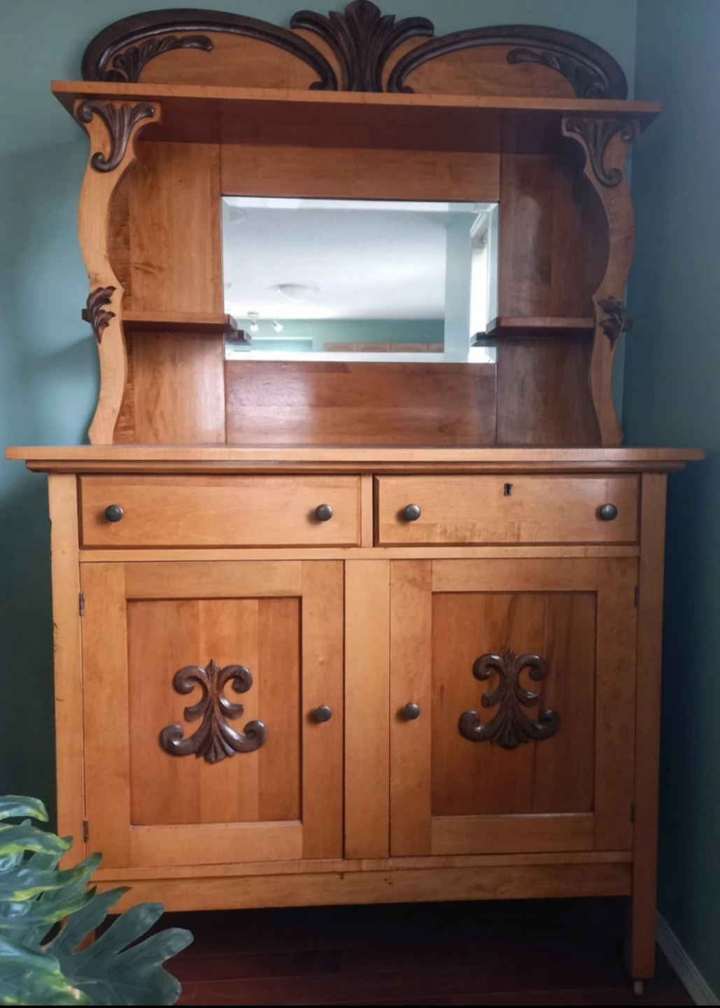 Vintage Oak Sideboard Buffet with Mirror - photo 3