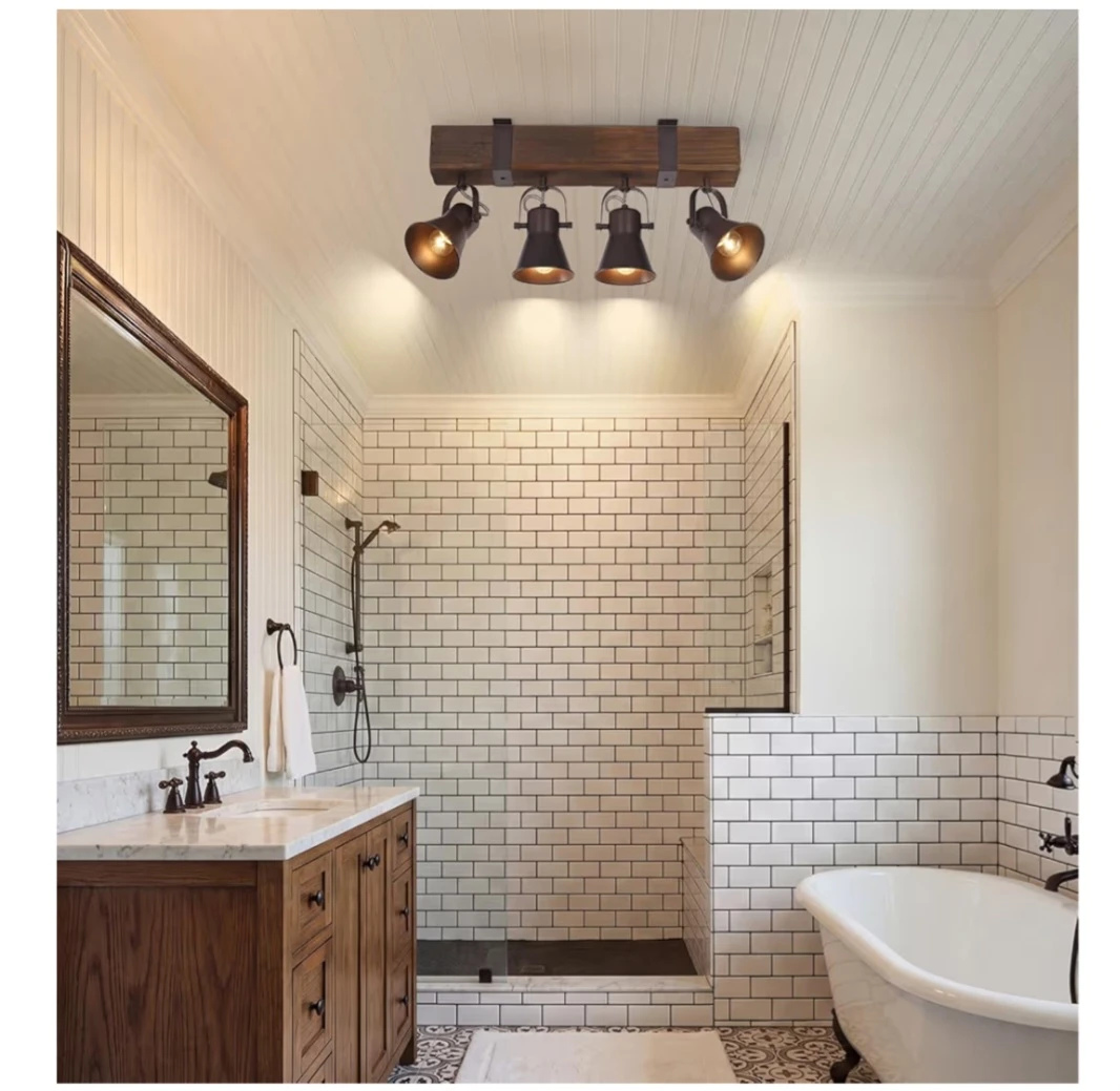 4-Light Rustic Farmhouse Wooden Track Ceiling Light - photo 4