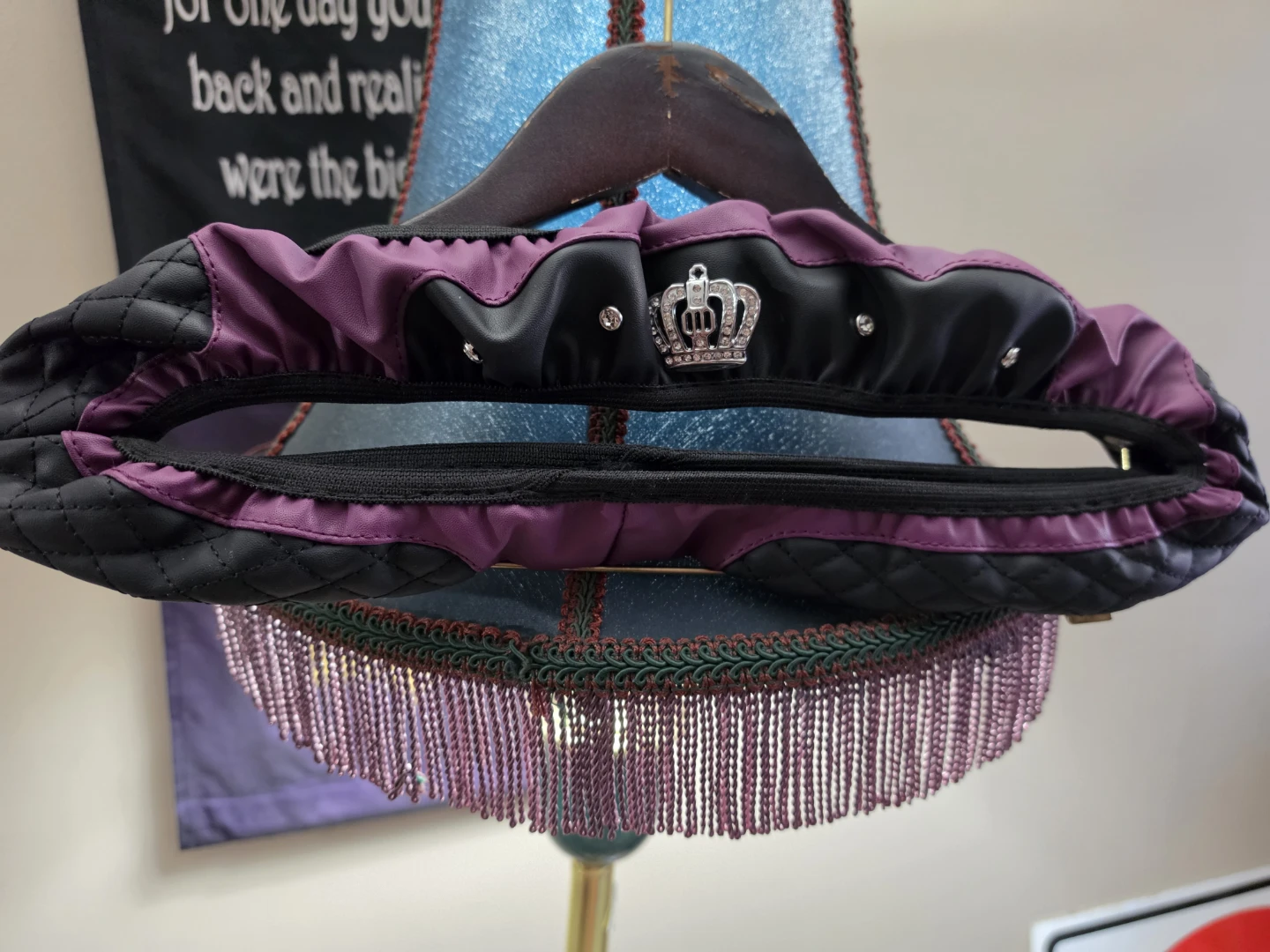 Quilted Steering Wheel Cover with Rhinestone Crown