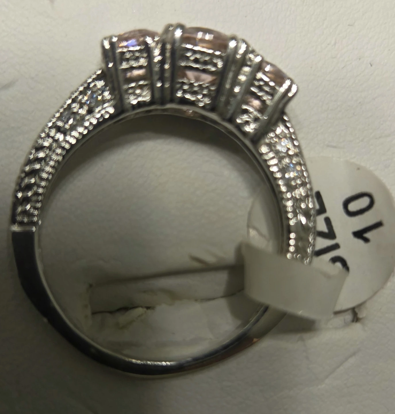 White Gold Plated Three-Stone Engagement Style Ringing Size 10 - photo 3