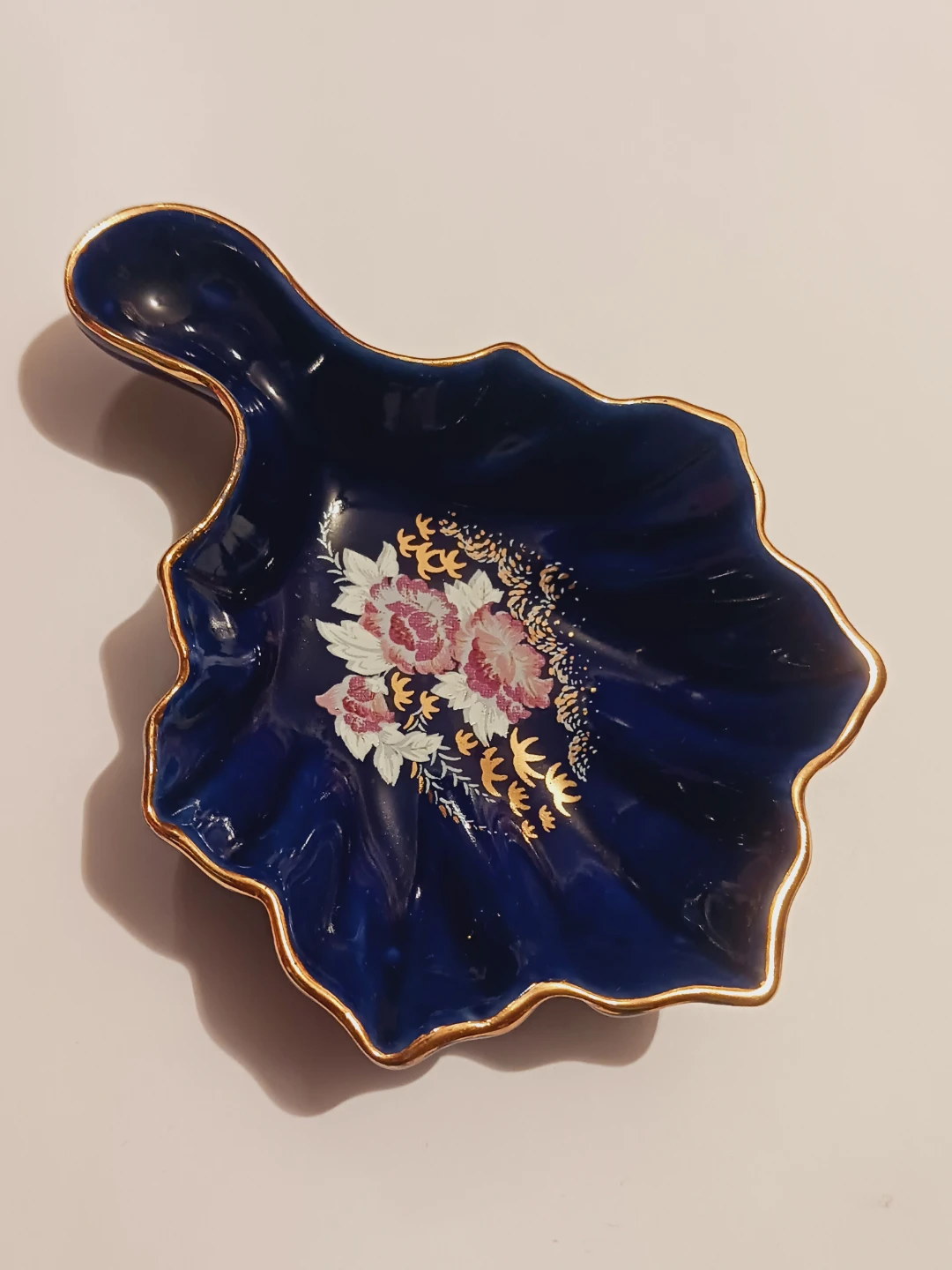 Cobalt Blue Handpainted Porcelain Floral Trinket Dish