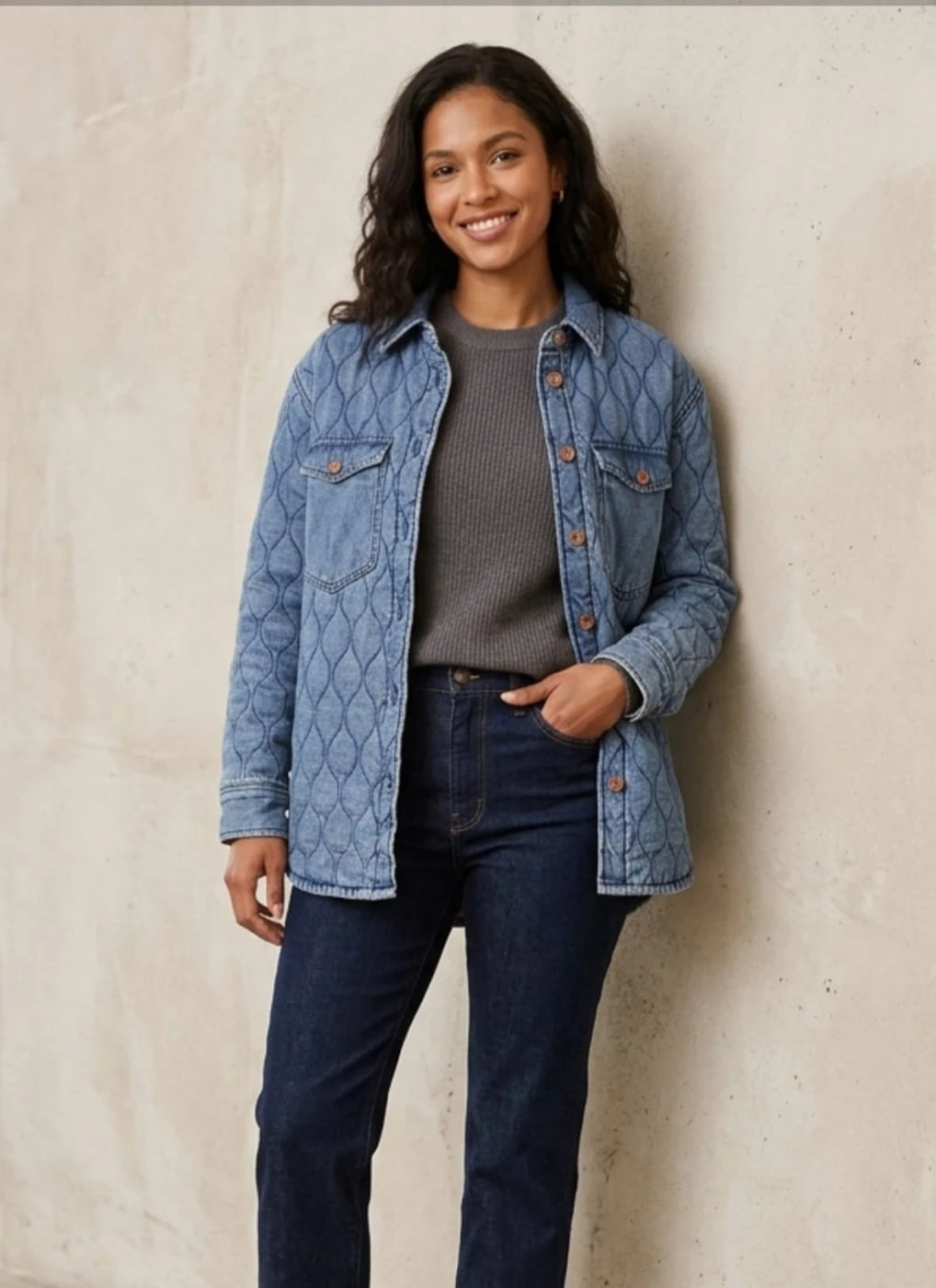 Quilted Denim Shirt Jacket