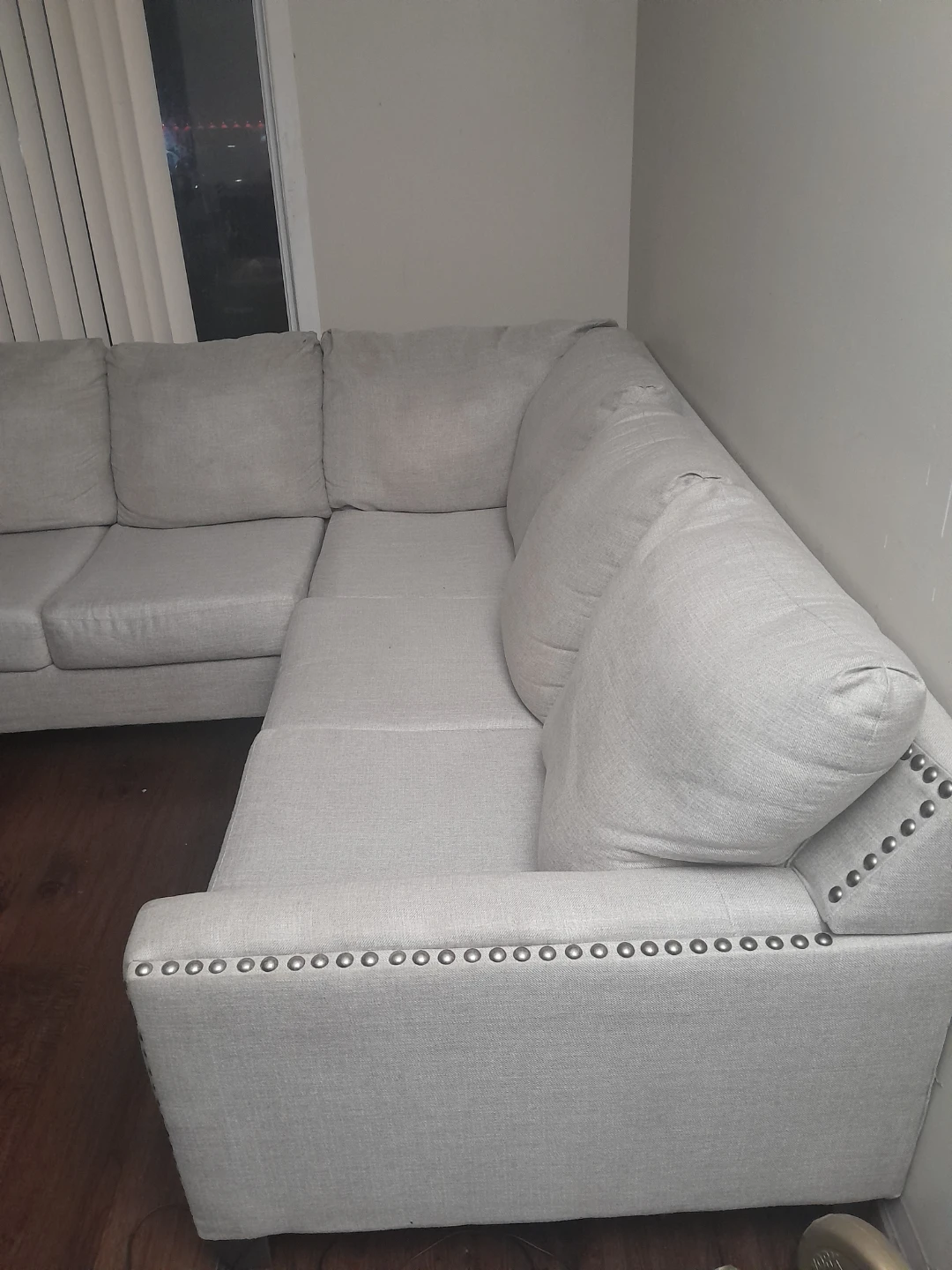 Light Grey Sectional Sofa with Nailhead Trim - photo 2