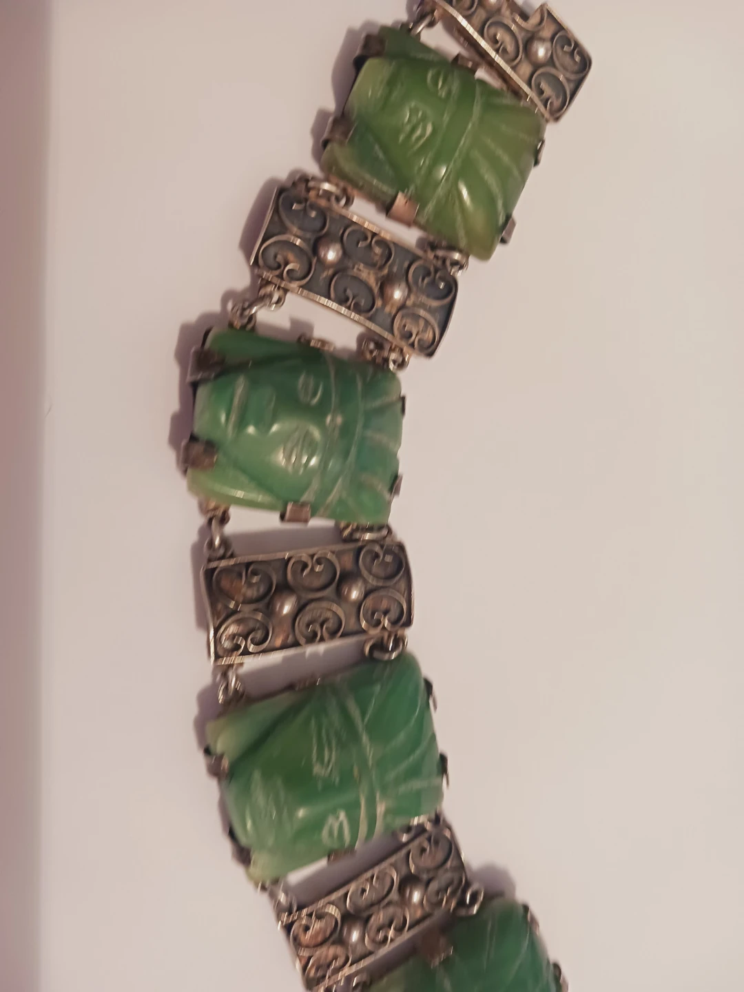 Sterling 925 Jade Mexican Rain God Tlaloc Aztec Warrior Bracelet - photo 3