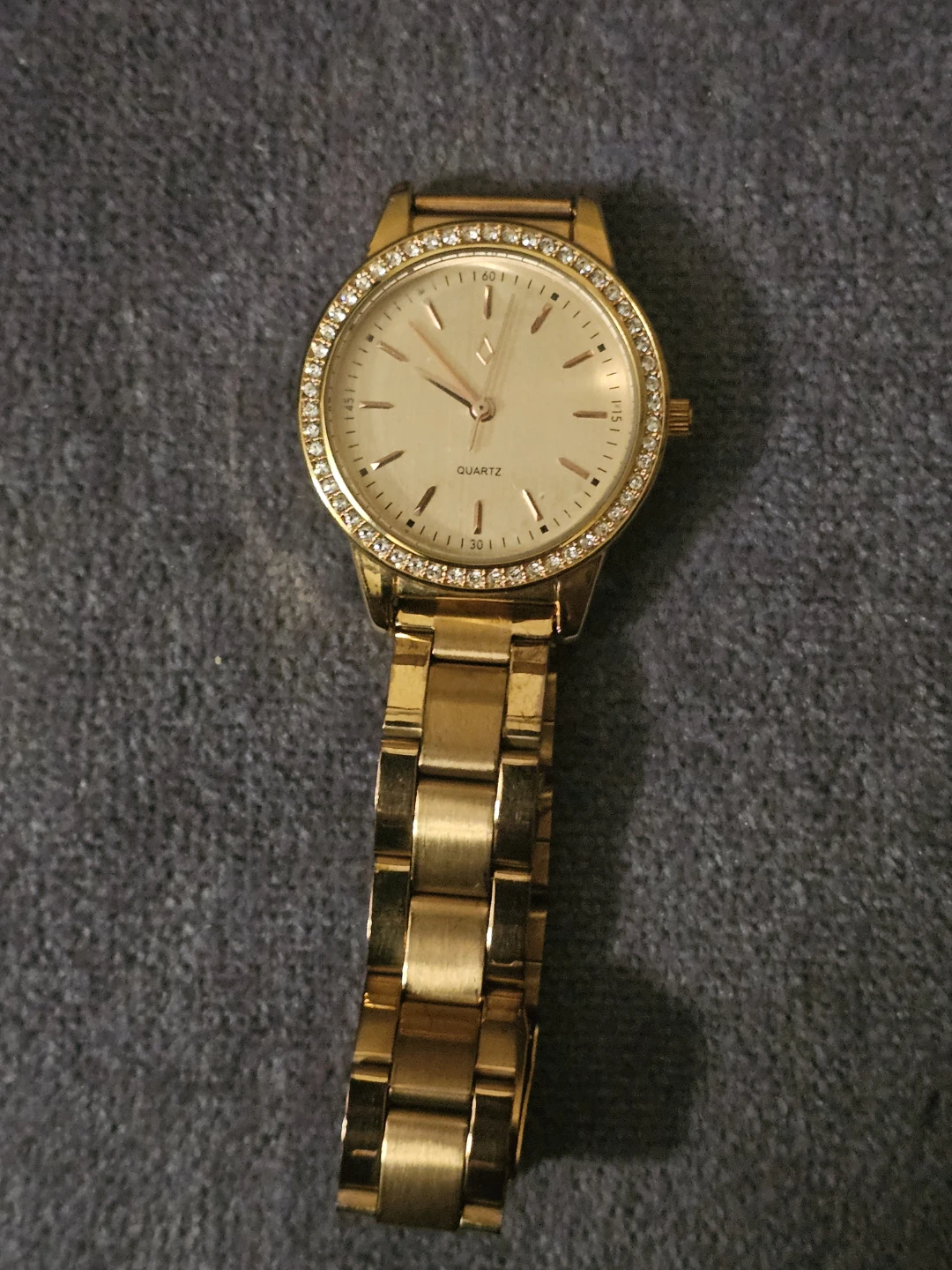 Gold-tone Quartz Wristwatch with Crystal Bezel