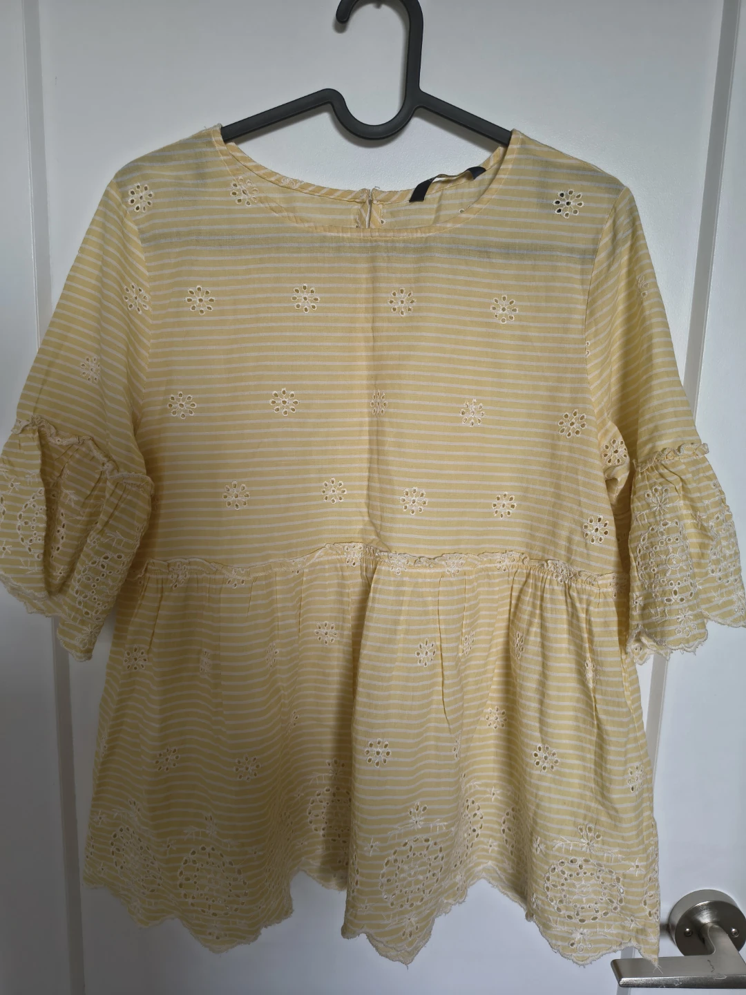 Yellow Striped Eyelet Peplum Top - photo 3