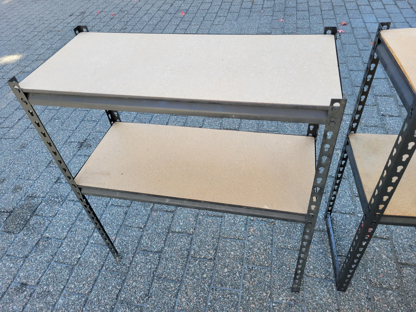 Set of 2 Metal & Wood 2-Tier Shelving Units / Workbenches - photo 5