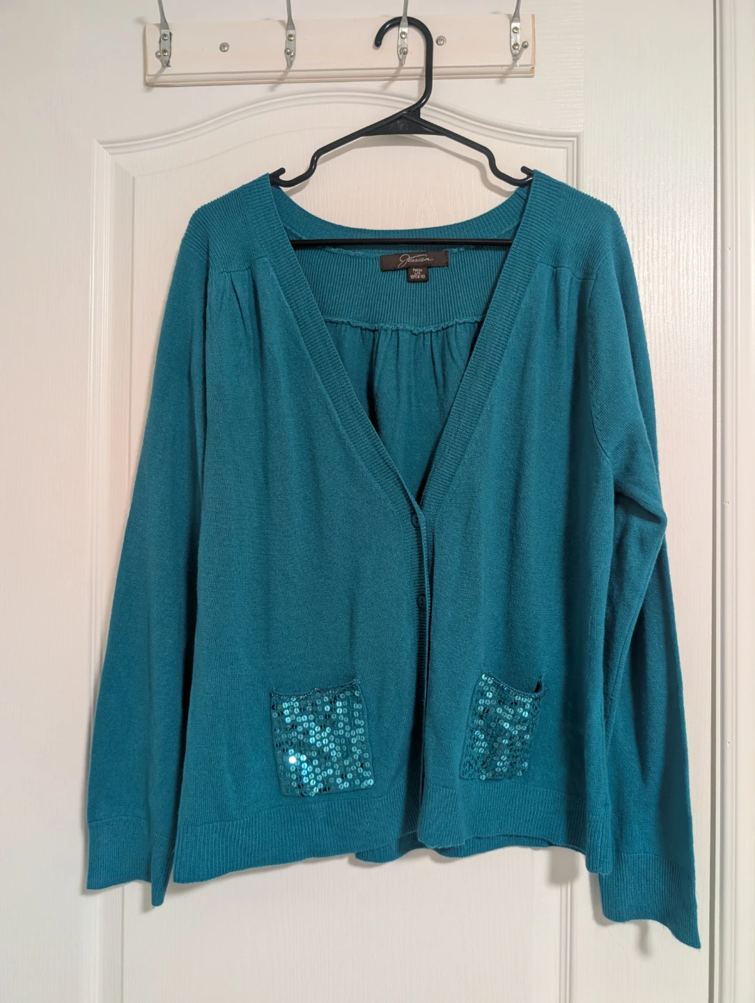 Jessica Teal Sequined Pocket Cardigan. Price is firm. - photo 2