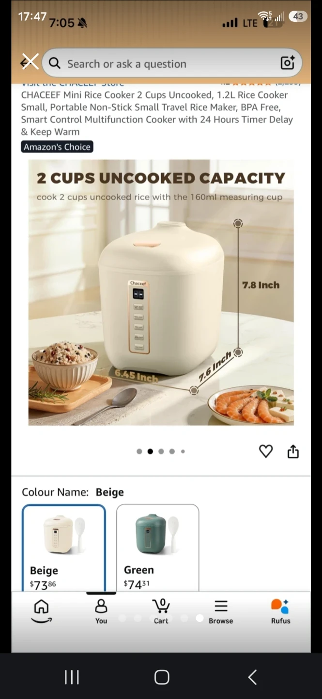 CHACEEF Mini Rice Cooker 1.2L - Beige - photo 2