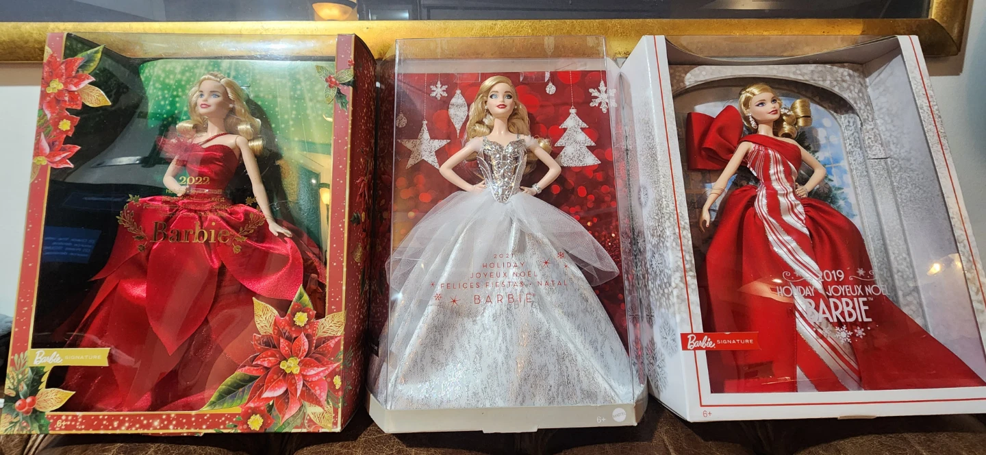 Set of 3 Holiday Barbie Dolls (2019, 2021, 2022)