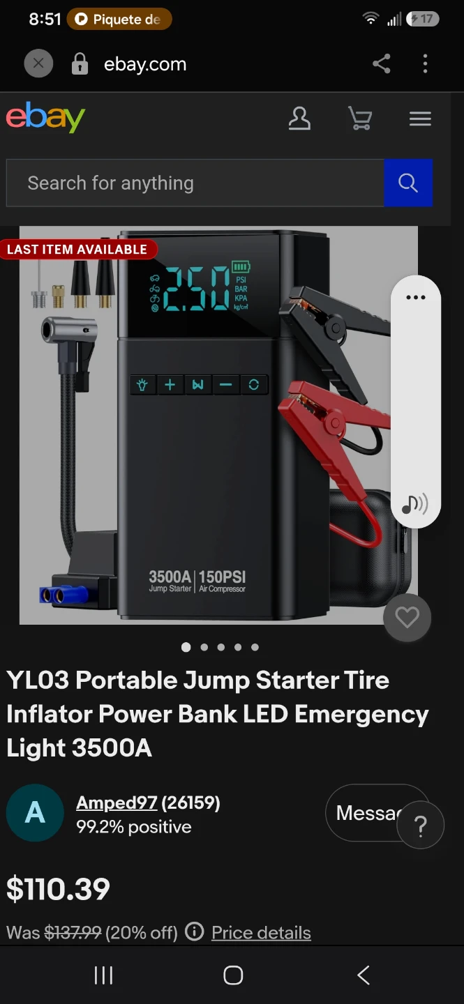 YL03 3500A Portable Jump Starter and Tire Inflator