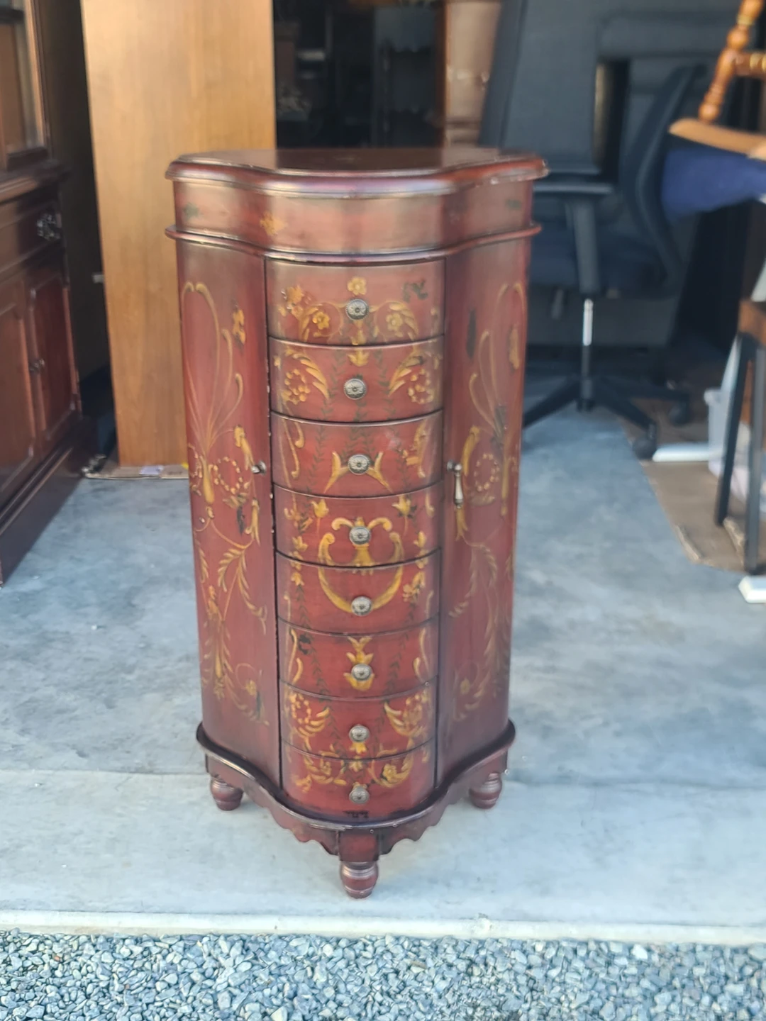 Hand-Painted Jewelry Armoire with Mirror