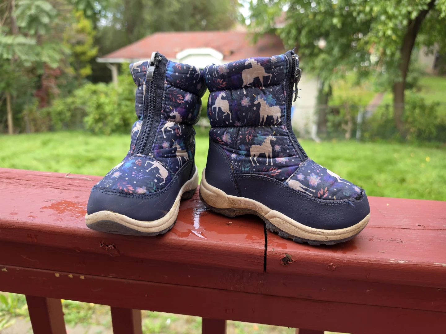 Girls Navy Unicorn Winter Boots