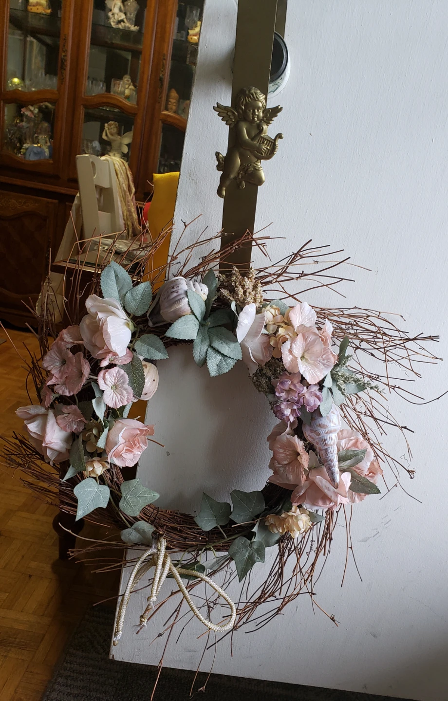 Floral Wreath with Angel Door Hanger