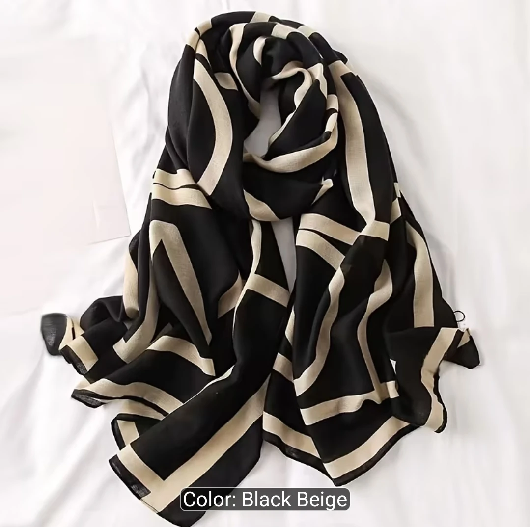Black and Beige Geometric Pattern Scarf