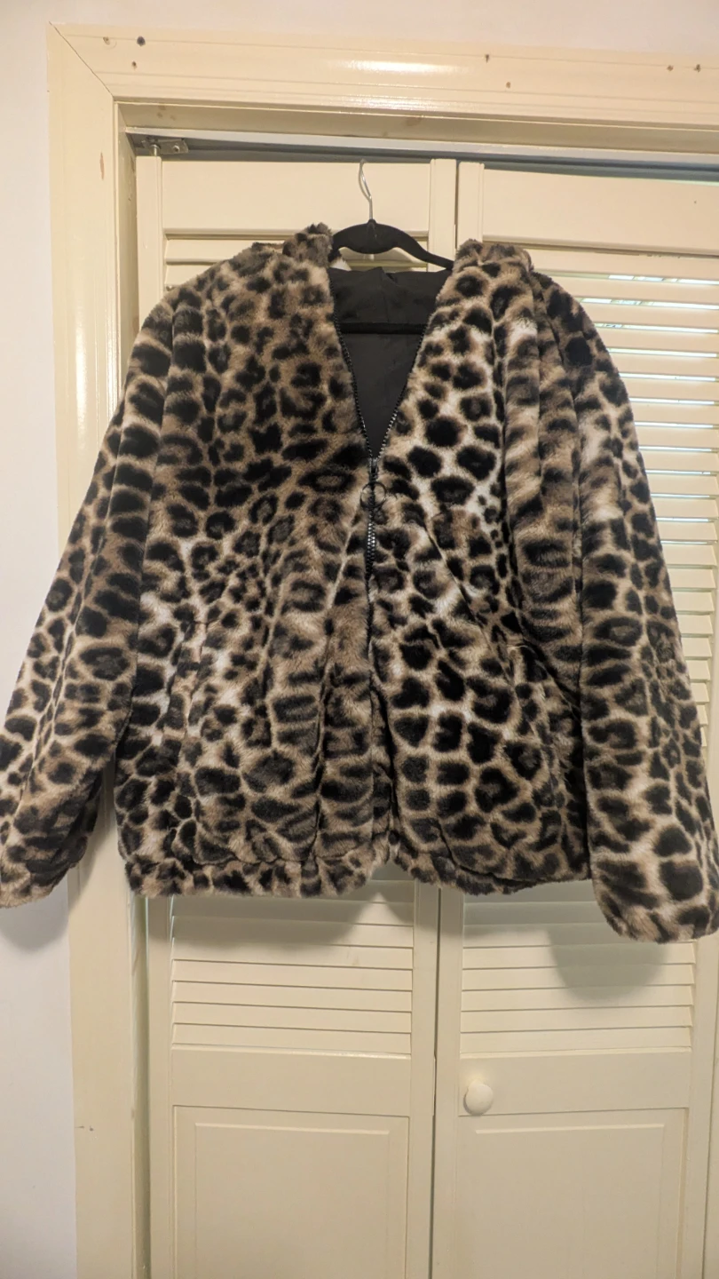 Leopard Print Faux Fur Hooded Jacket