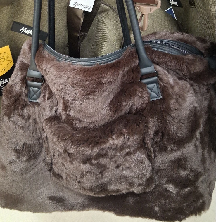 Halfday Brown Faux Fur Tote Bag