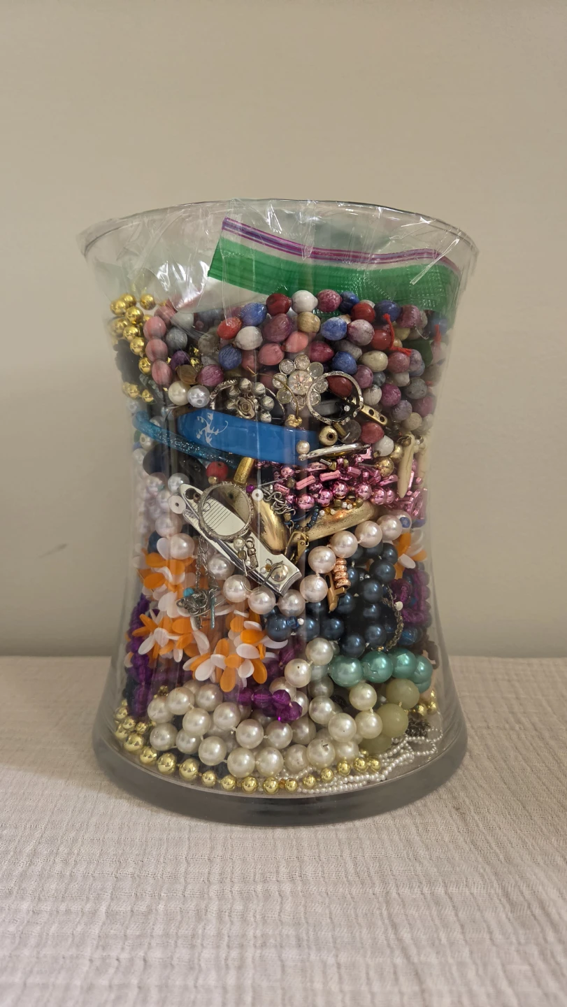 Large Vase Filled with Costume Jewellery and DIY beads