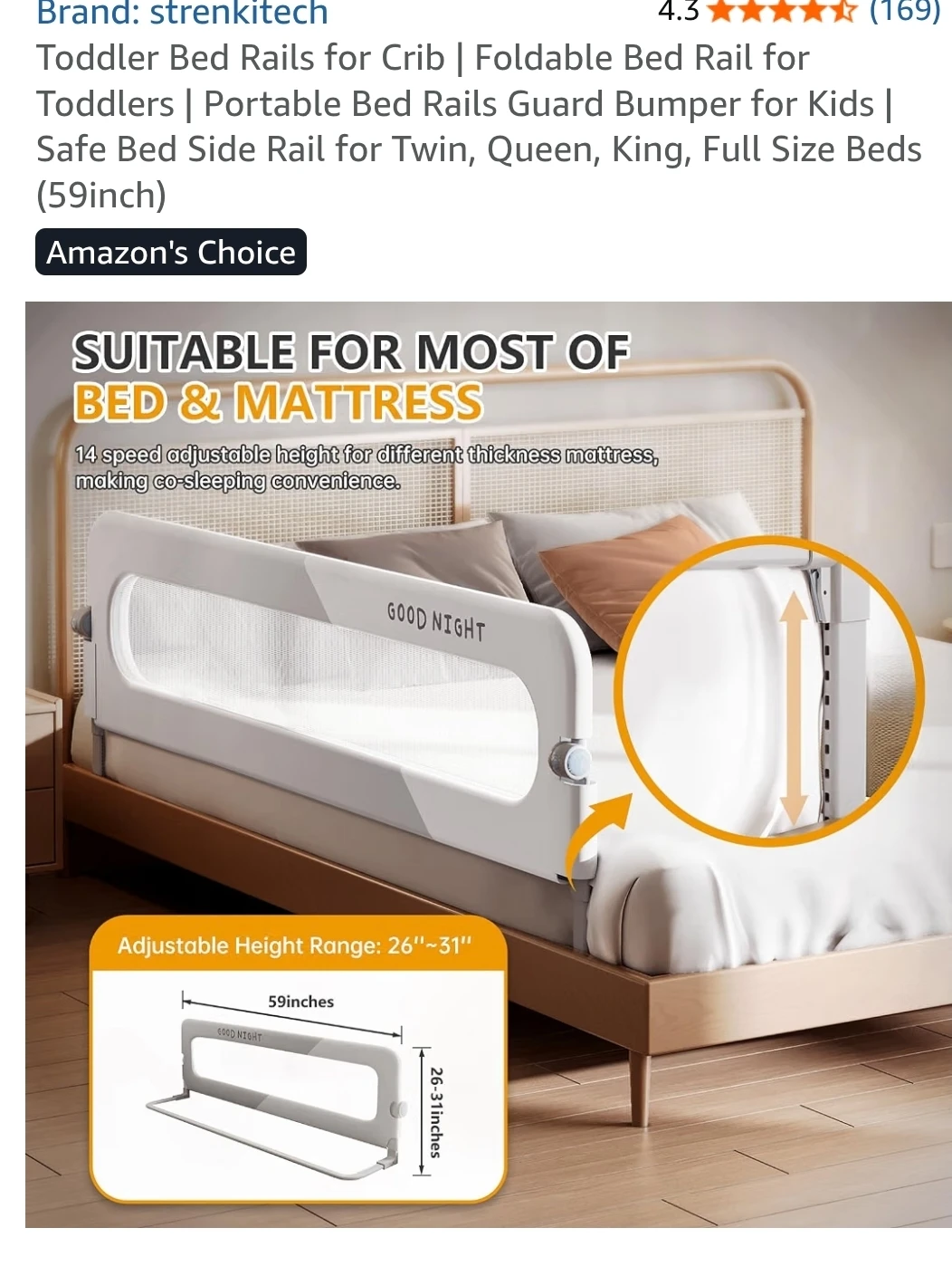 Strenkitech Foldable Toddler Bed Rail - 59 inch - photo 2