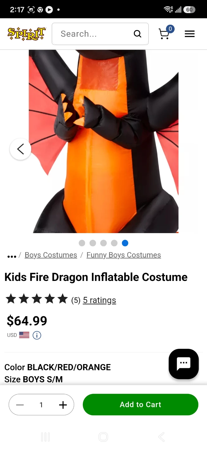 Kids halloween inflatable costume fire dragon