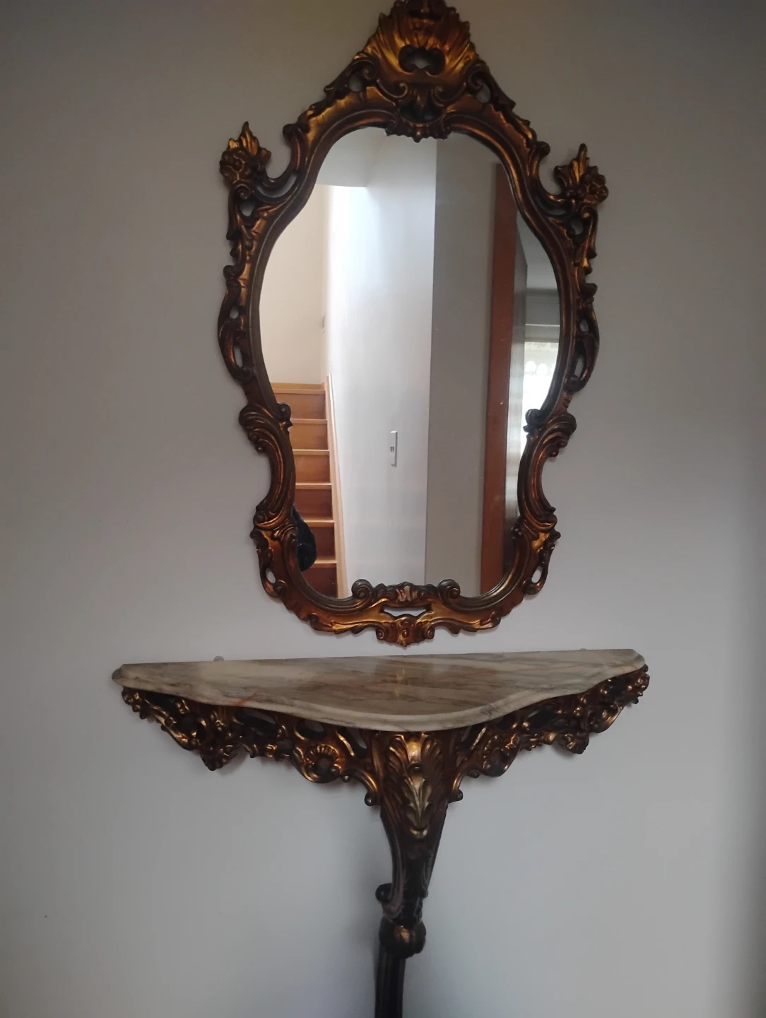 Vintage Ornate Gold Mirror and Console Table Set