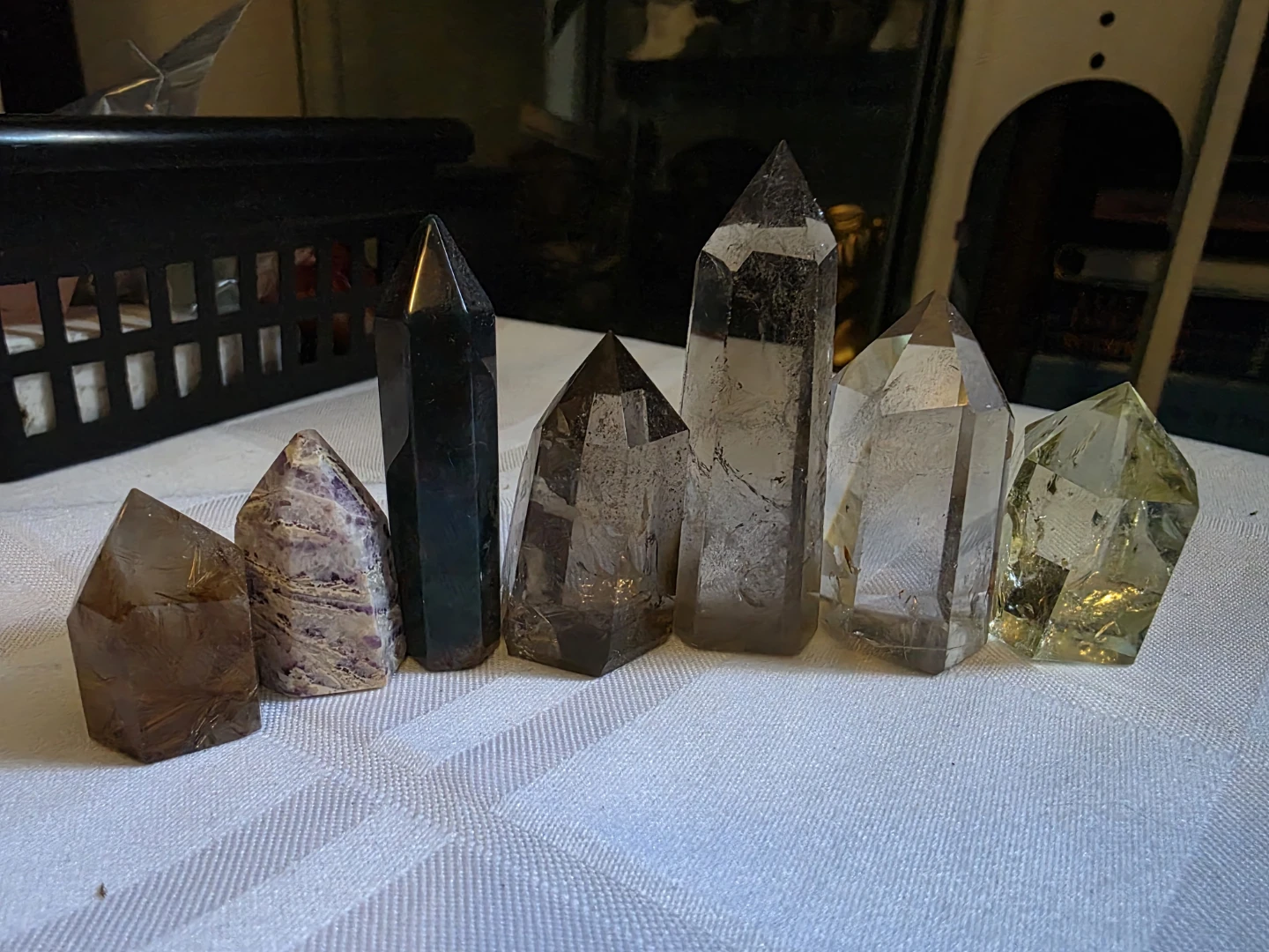 Set of 7 Polished Crystal Point Towers