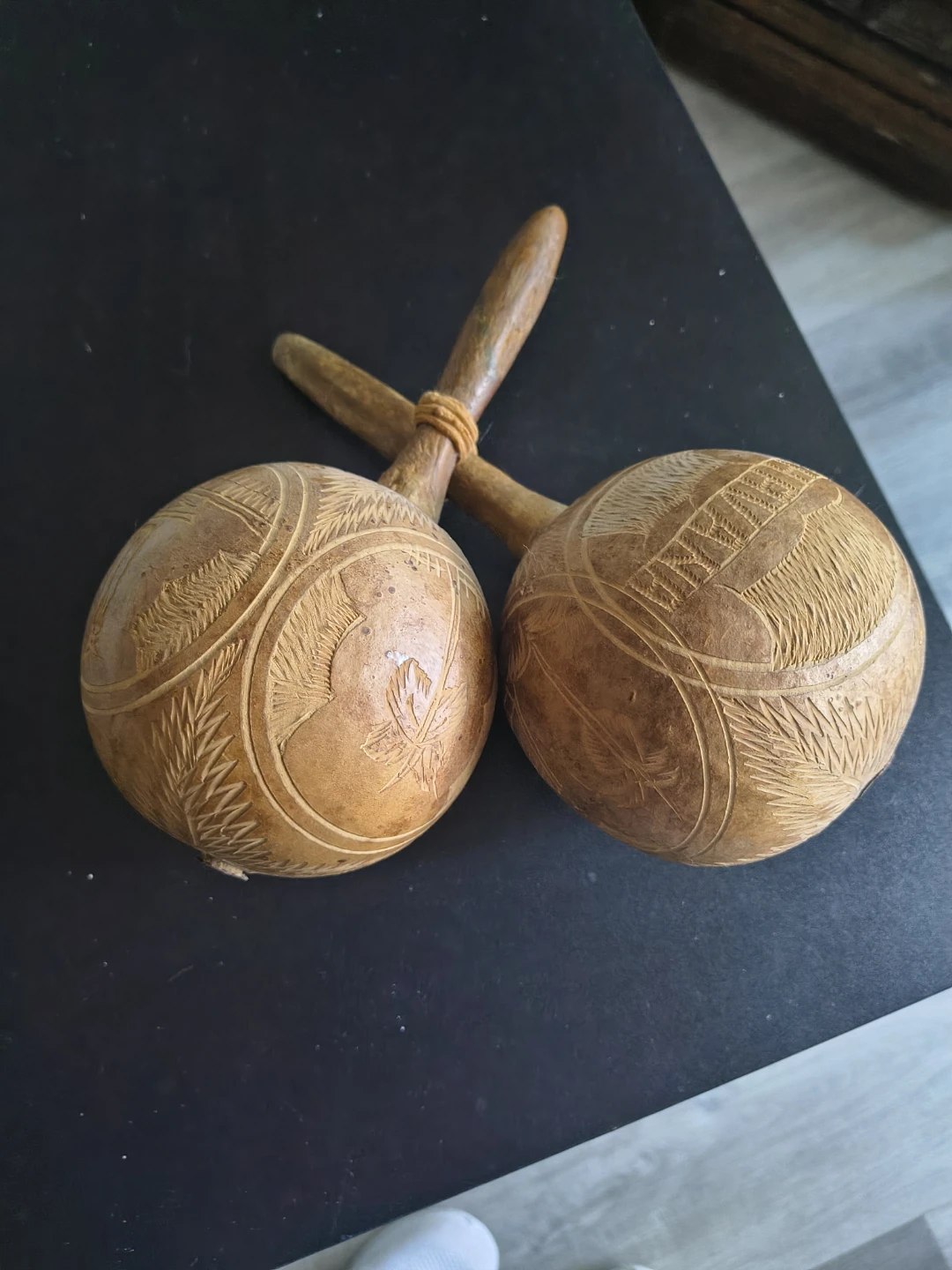 Pair of Hand-Carved Wooden Maracas - photo 2