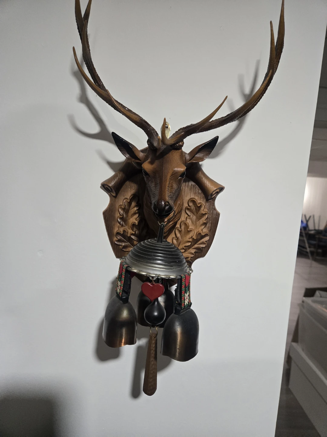 Vintage Plastic Wall mounted deer head with decorative bells