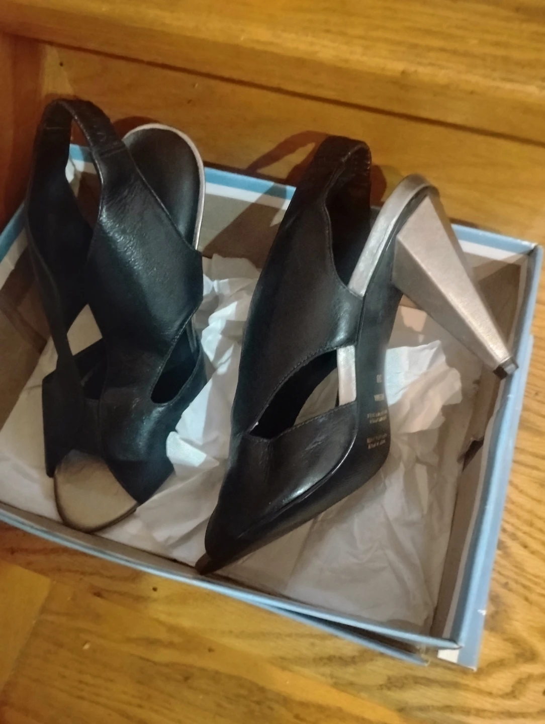 Black leather slingback heels
