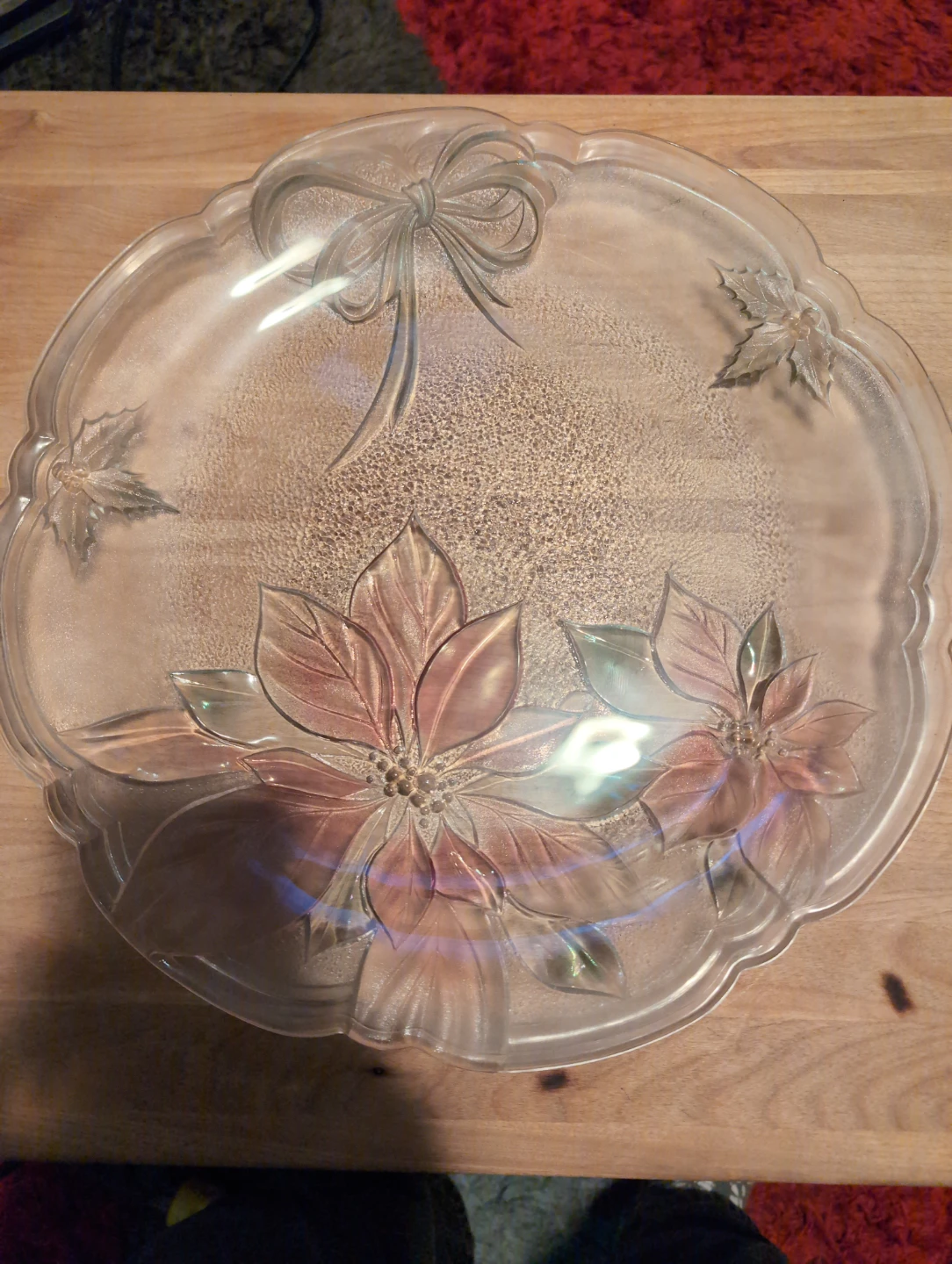 Clear Glass Poinsettia Serving Platter