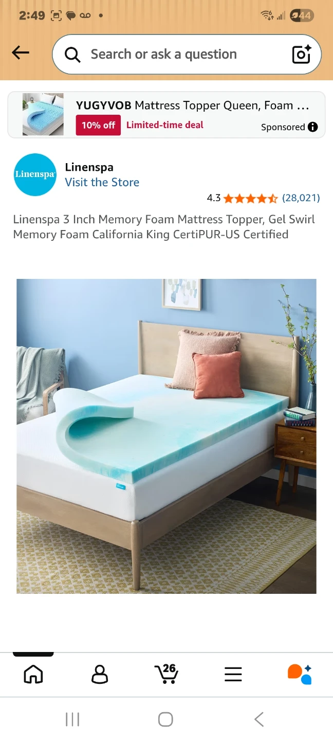 Linenspa 3 Inch Gel Swirl Memory Foam Topper Cal King - photo 4