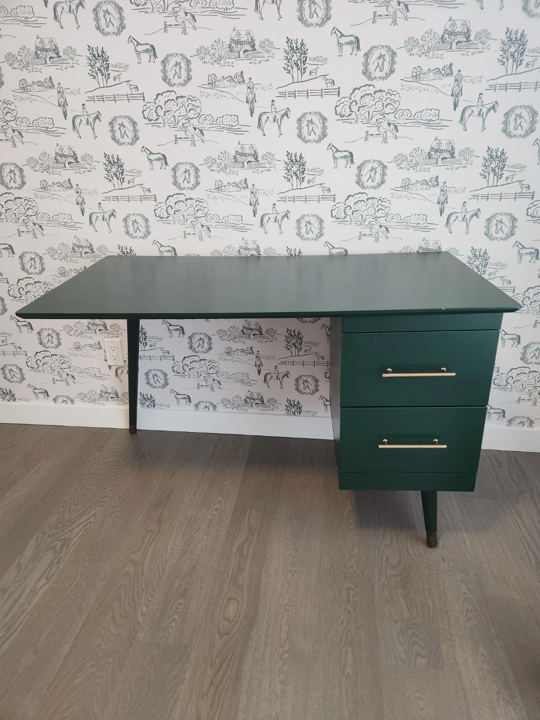 Dark Green Mid-Century Style Desk with Two Drawers