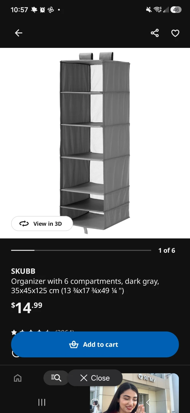 IKEA SKUBB Organizer with 6 compartments, dark gray