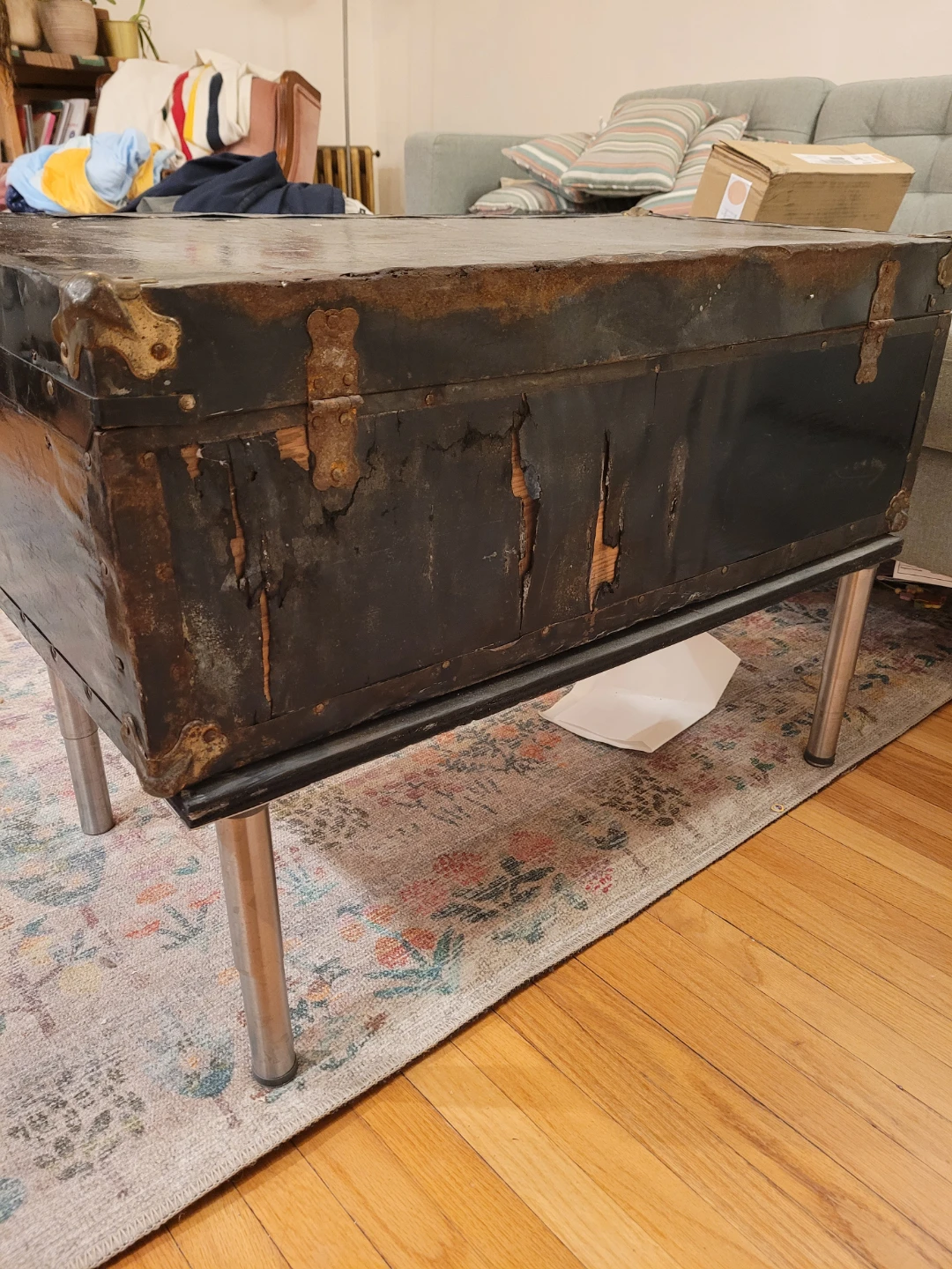 Vintage marine blue travel trunk - photo 5