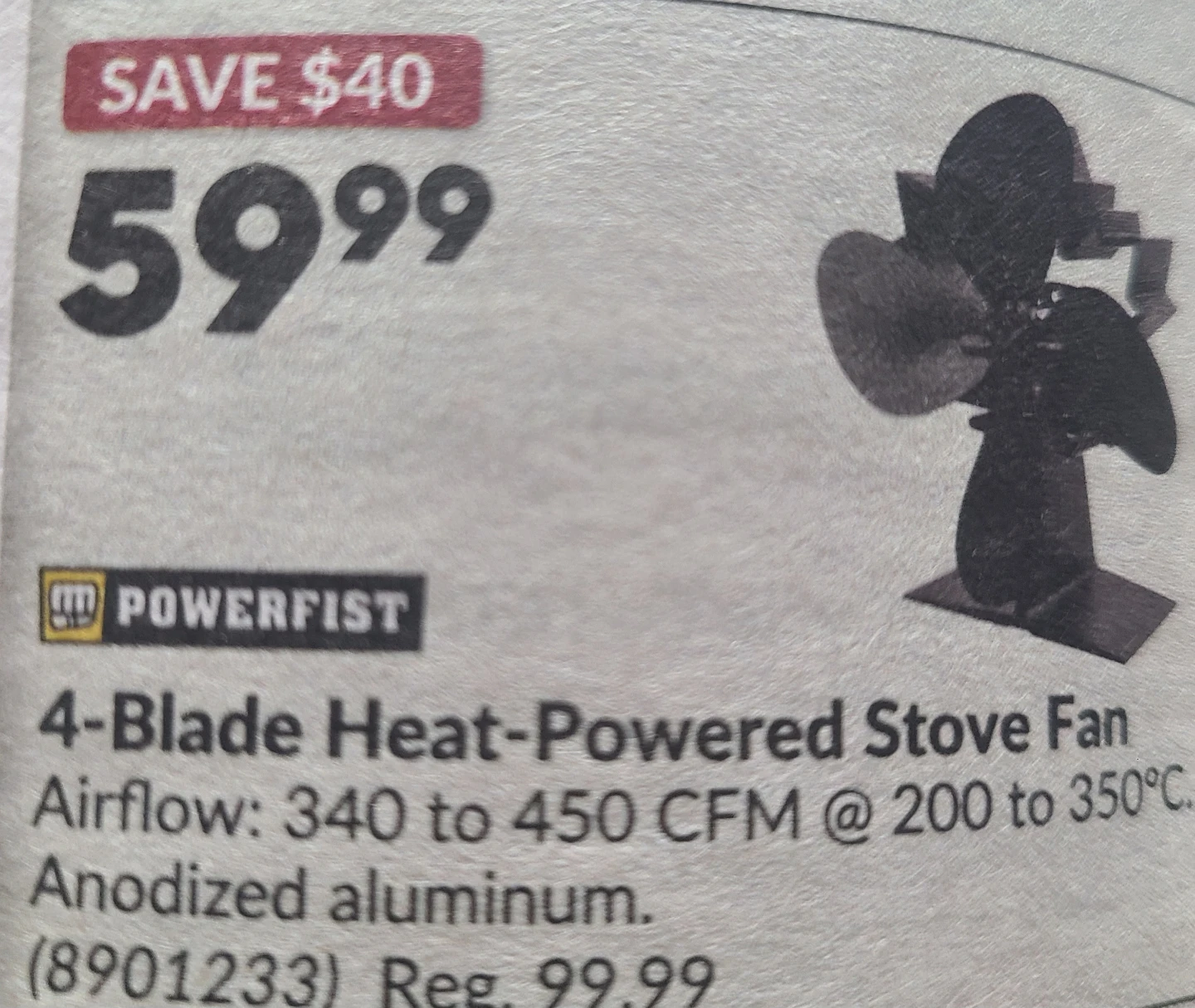 Powerfist 4-Blade Heat-Powered Stove Fan