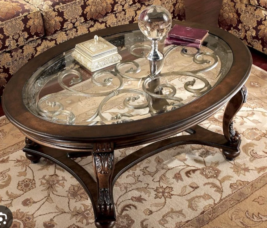 Oval Wood and Glass Coffee Table