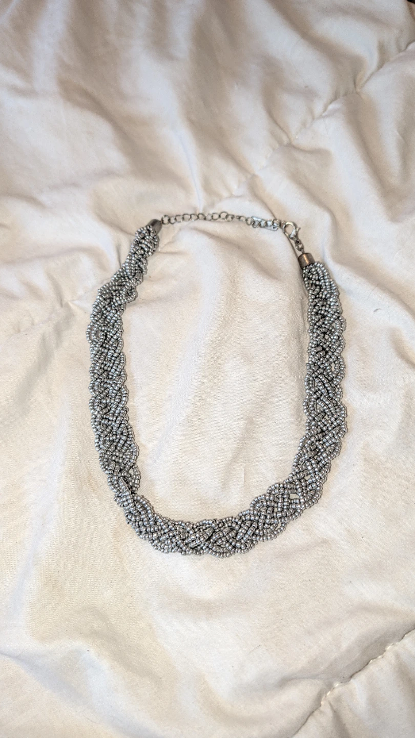 Silver-toned braided beaded necklace