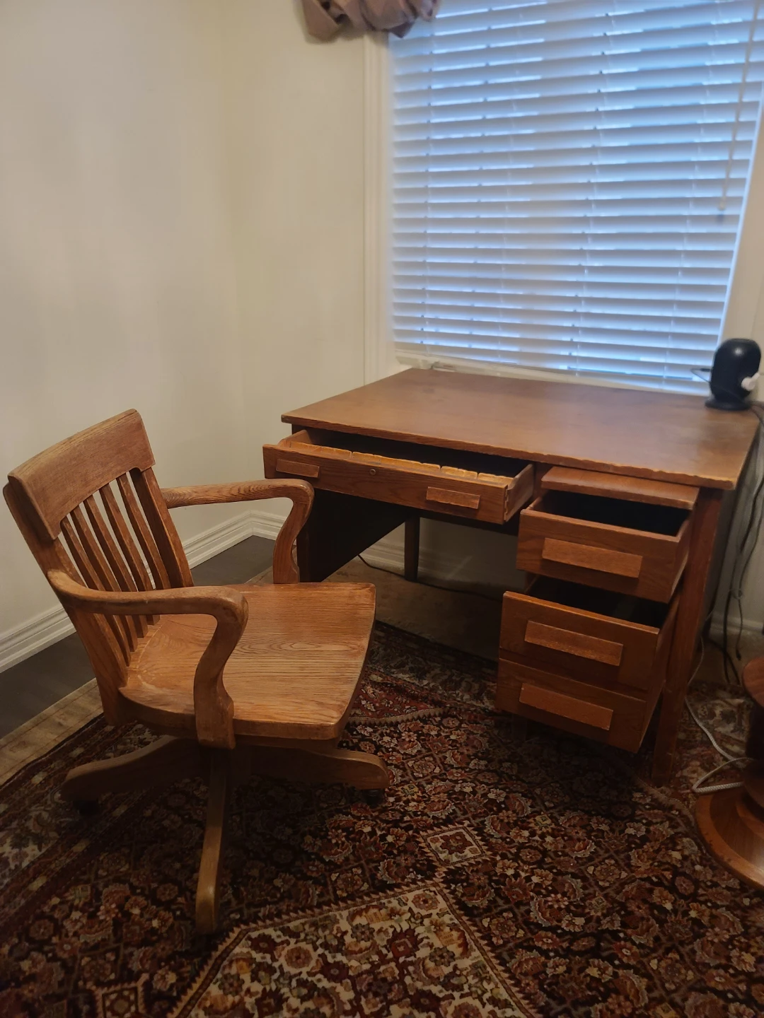 Vintage Oak Desk and Chair Set