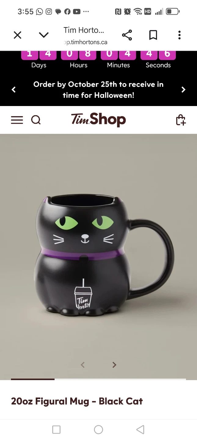 Tim Hortons Black Cat Figural Mug