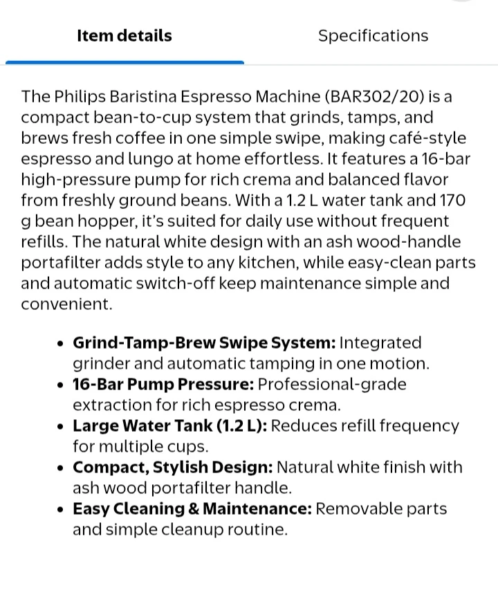 Philips Baristina Espresso Machine BAR302/20 - photo 4