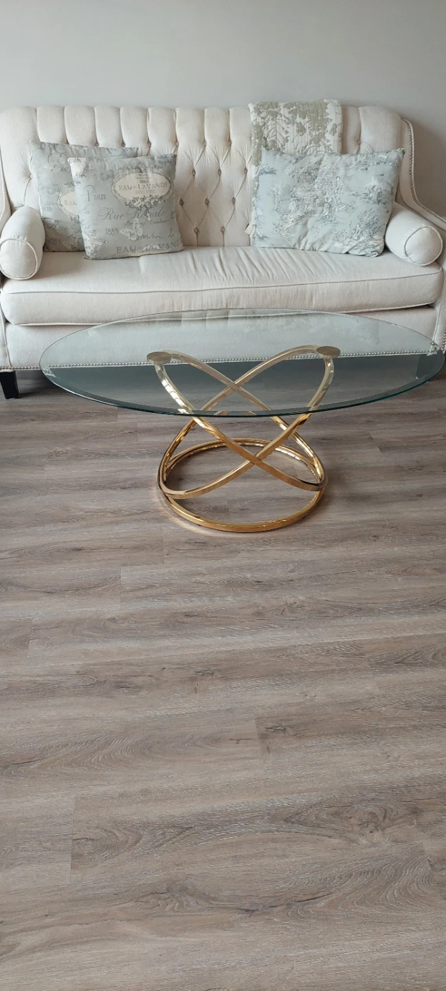 Oval Glass Coffee Table with Gold Metal Base - photo 4