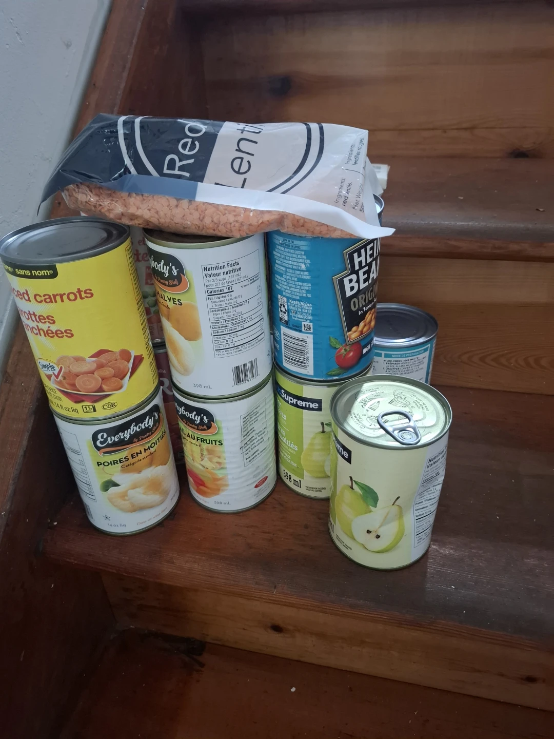 Assorted Canned Goods and Red Lentils