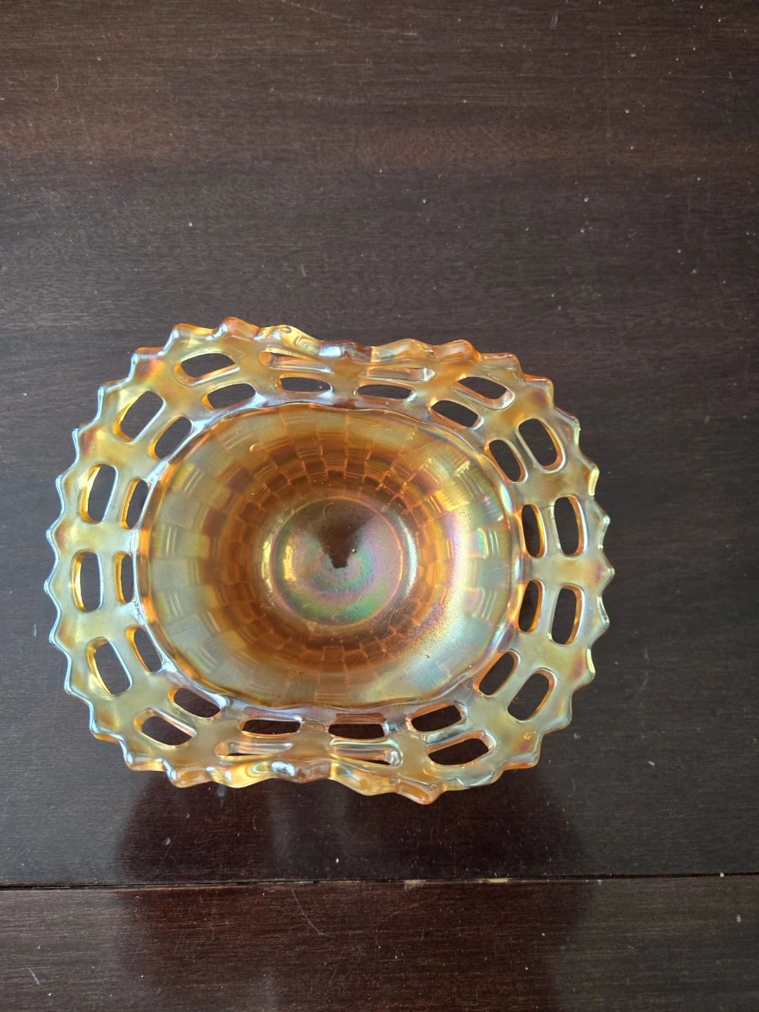 Glass Bowl - Marigold Orange Open Edge Basketweave
