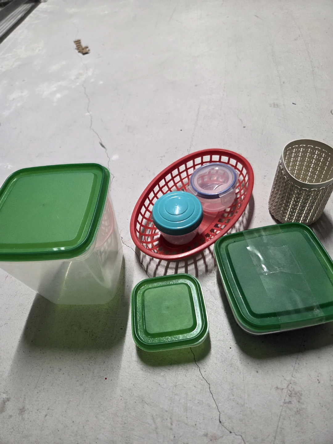 Assorted Plastic Kitchen Storage Containers and Basket - photo 2