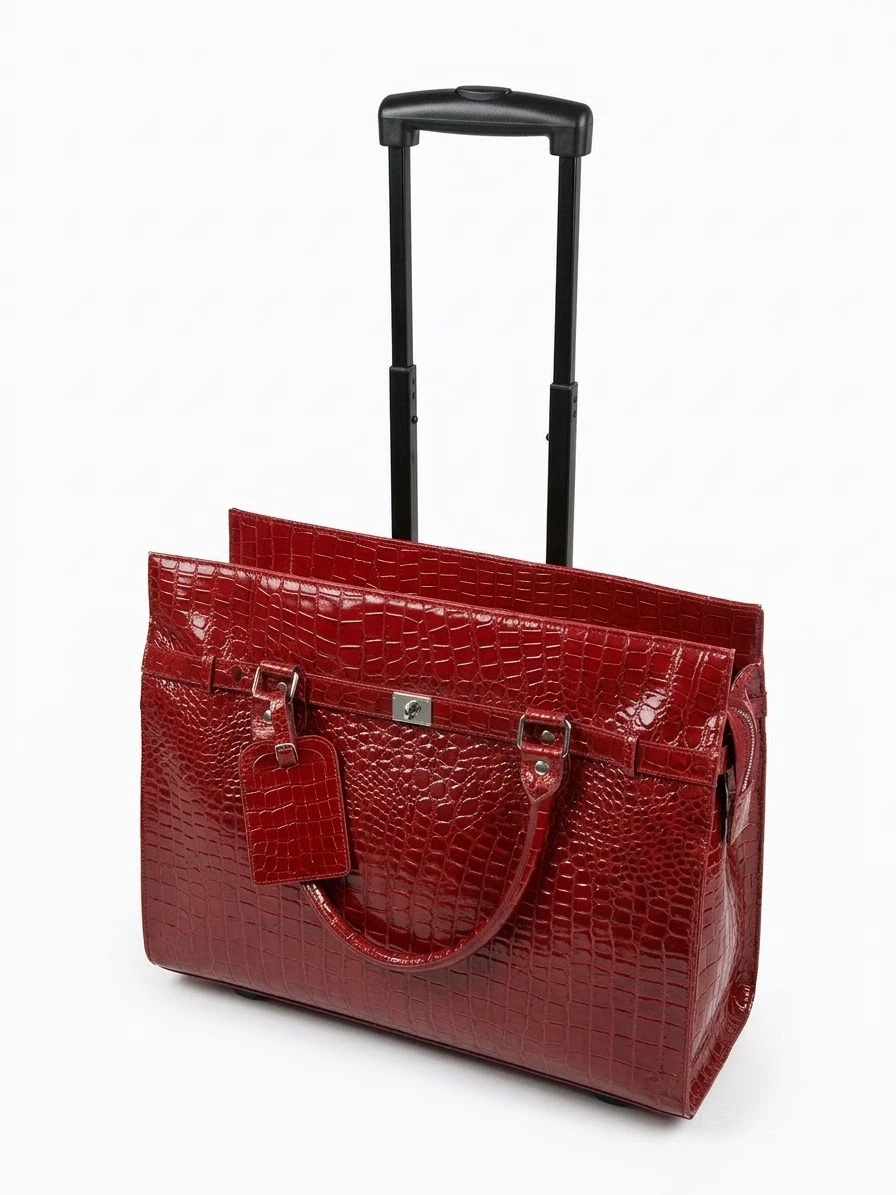 Red Croc-Embossed Rolling Laptop Briefcase