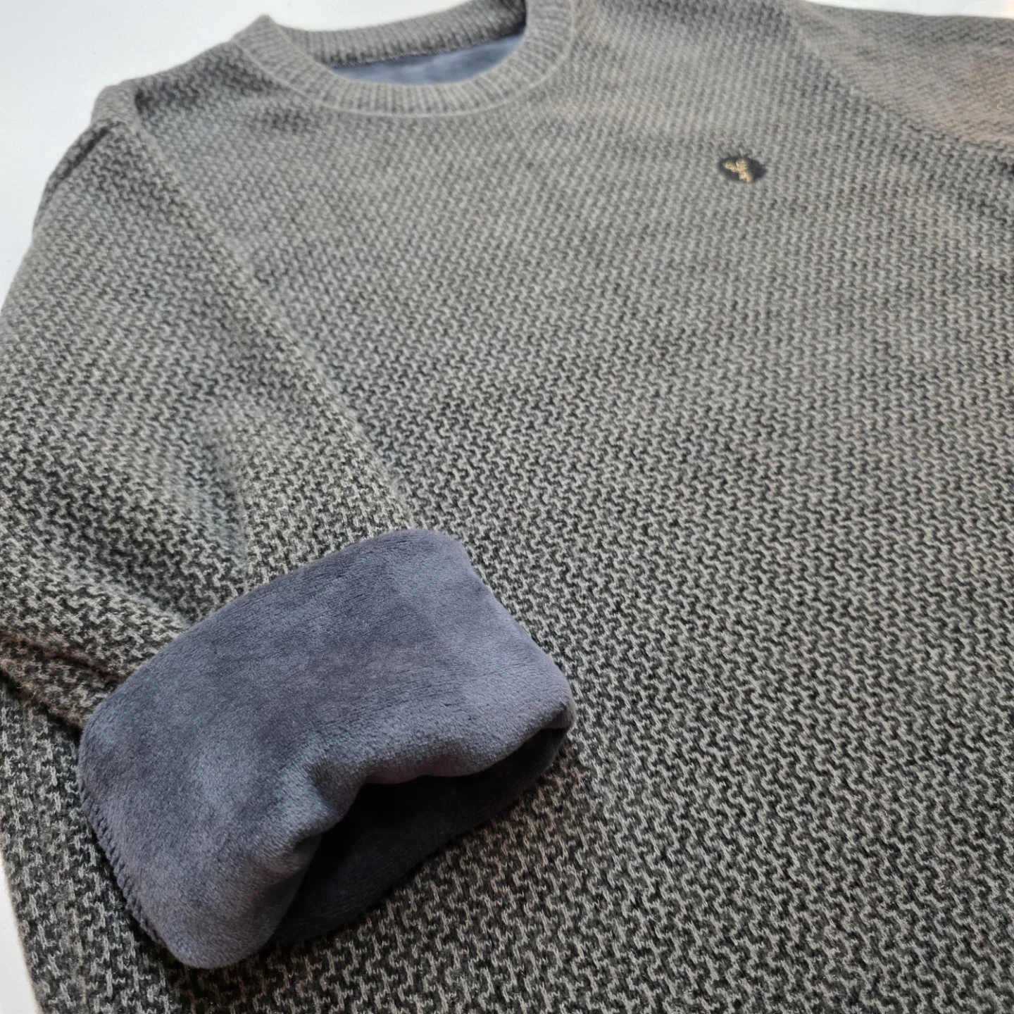 Grey Textured Fleece-Lined Sweater - photo 3